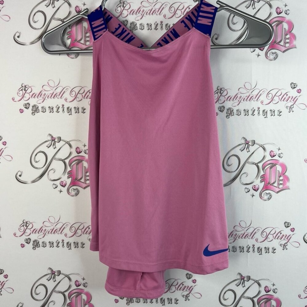 Nike racer back straps logo straps  Pink Tank Top with Blue purple Details